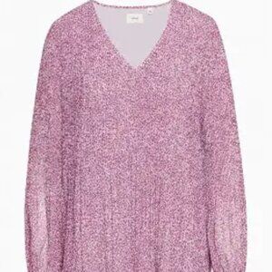 Aritzia Wilfred Daydreamer Floral Pleated V-neck Long Sheer Sleeve Mini Dress